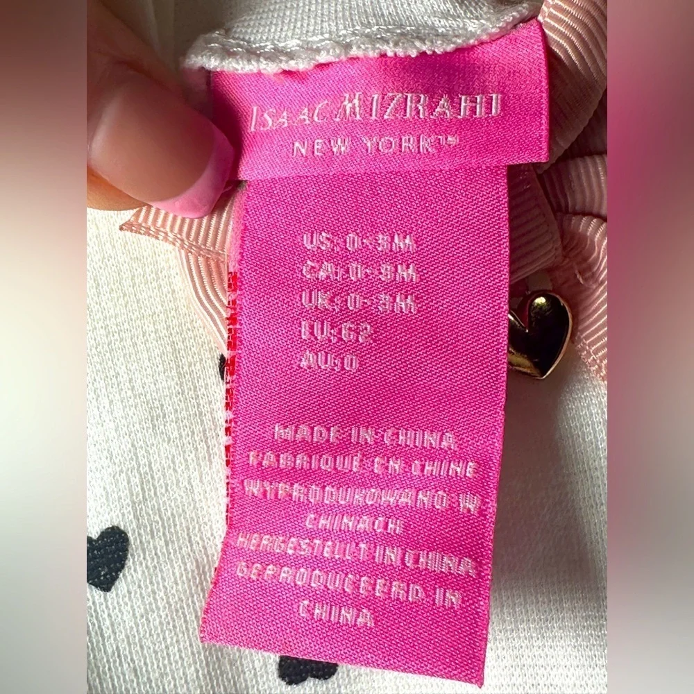 Isaac Mizrahi White Dress with Heart Pattern and Pink Bow Size 0-3 months